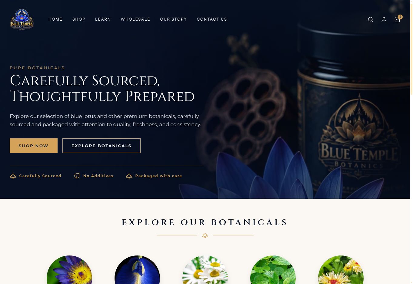 Blue Temple Botanics homepage preview